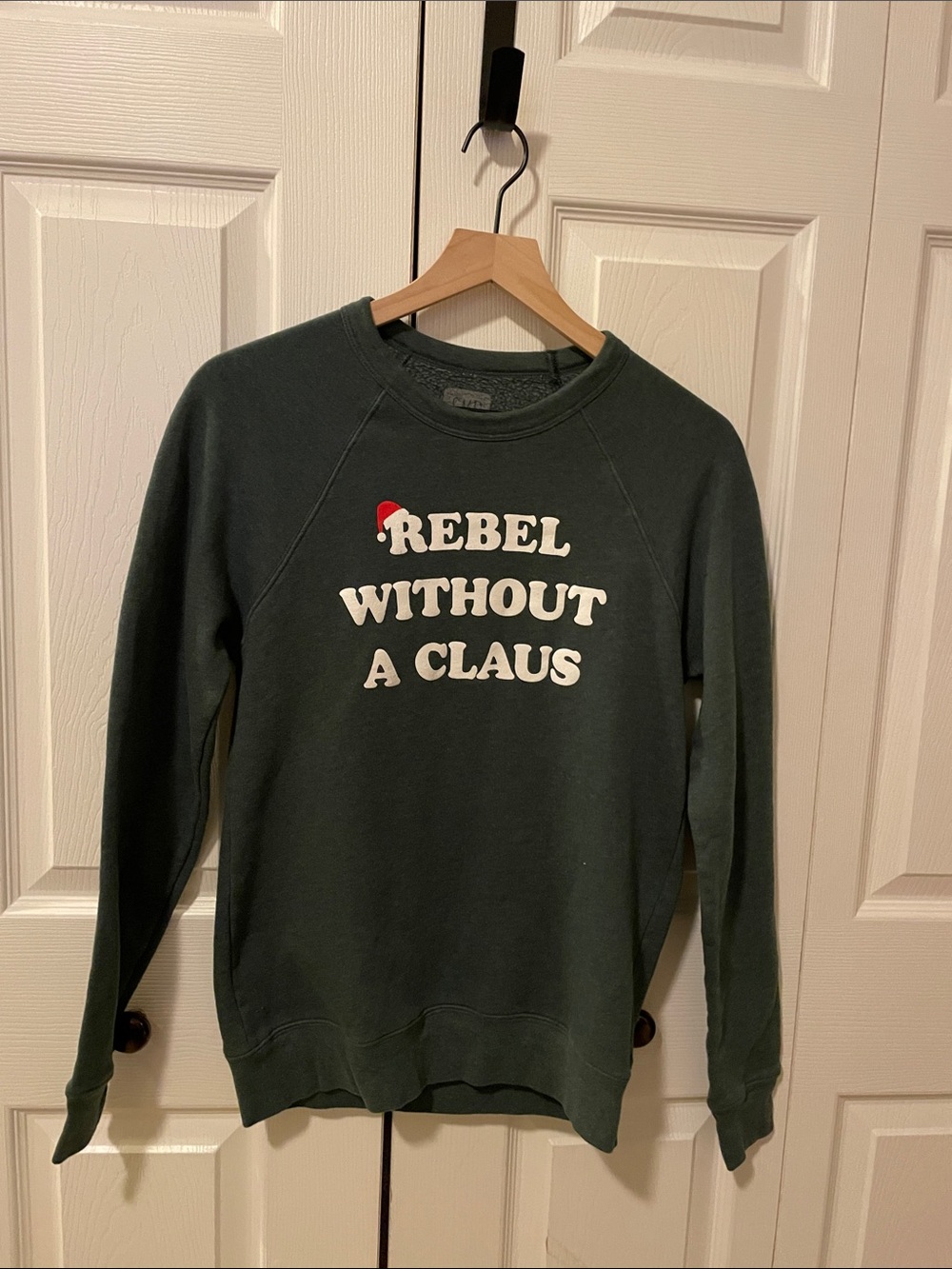 Women's Dark Green Crewneck Sweater with Holiday Graphic